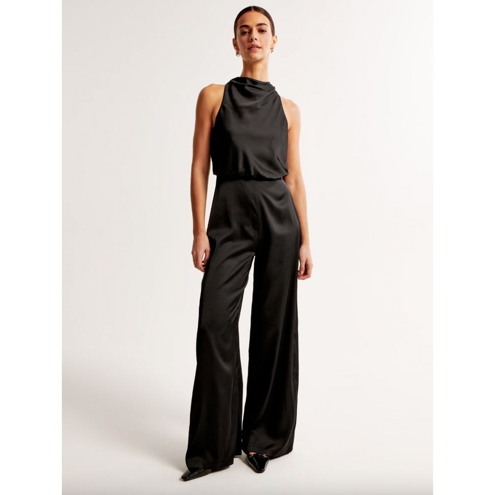 Abercrombie & Fitch High-neck Draped Jumpsuit, Black Size Small